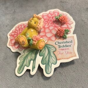 Cherished Teddies Brooch & earrings with Yellow and Pink Accents